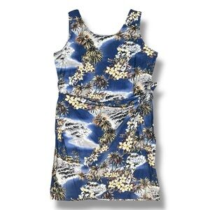 Vintage Hilo Hattie Hawaiian Dress Faux Wrap Blue Vacation Beach Sz XL